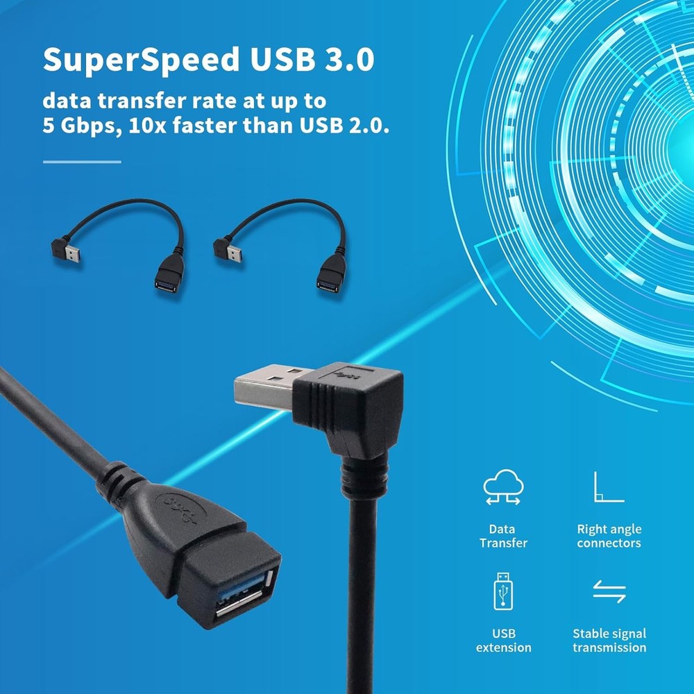 Antrader USB 3.0 Right Angle 90 Degree UP & Down Usb Cable Up +