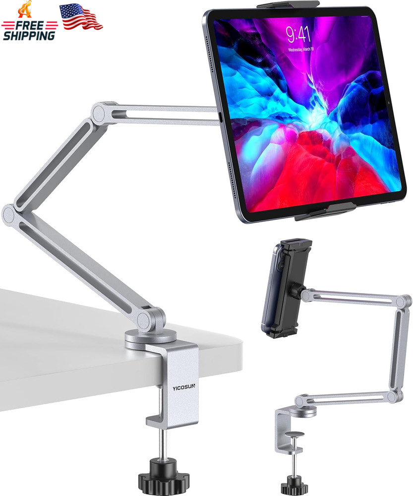Tablet Arm Mount with Super Grip, Adjustable Foldable Holder & Heavy Duty Alumin
