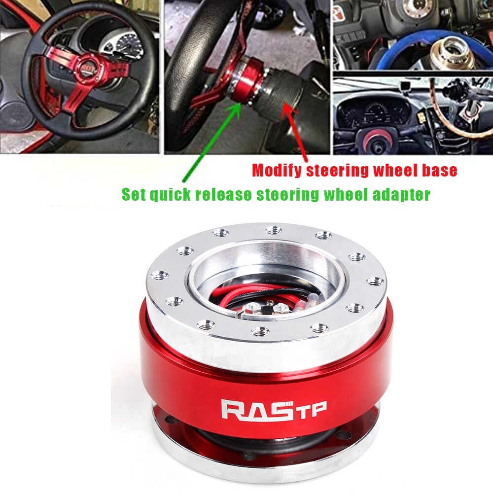 14" Universal Deep Dish Suede Racing Steering Wheel & Ball Quick Release Adapter
