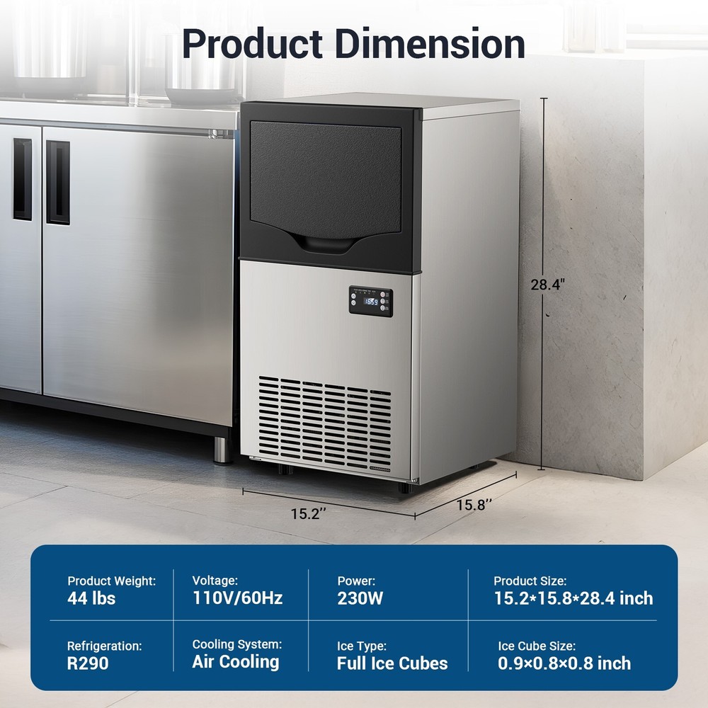 Commercial Ice Maker Machine | 100LBS/24H Output, 3 Adjustable Thickness & 33LBS