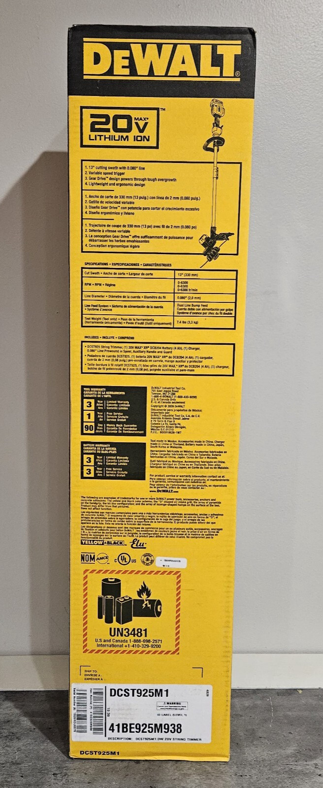 New DeWALT DCST925M1 20V MAX Lithium-Ion 13" Cordless String Trimmer Kit (4 Ah)