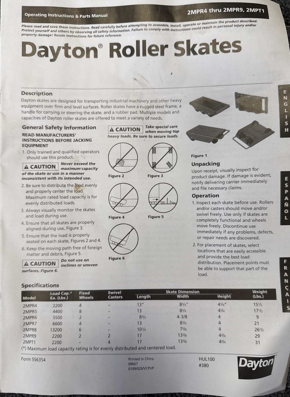 Dayton 2MPR7 Machine Nylon Roller Skates, 6600 lb Capacity, 8 3/4" x 13", 4 Whee