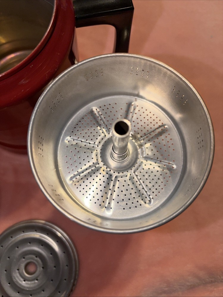 Red Vintage Comet Aluminum Coffee Percolator inside component Included