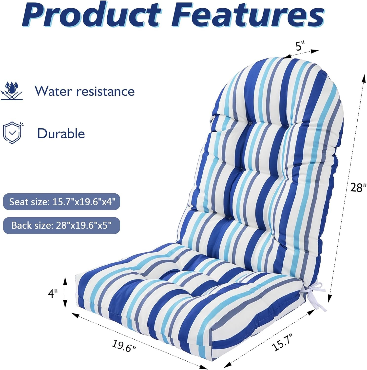 Weather Resistant Adirondack Chair Cushions Set of 2 High Back Rocking Chair