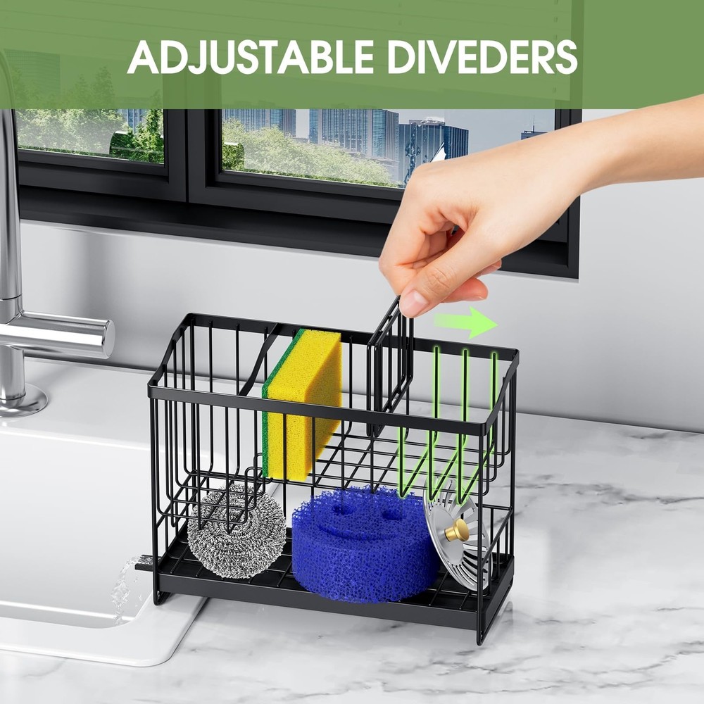 Kitchen Sink Caddy, 2-Tier Self-Draining Sponge & Dish Brush Holder, Rustproo...