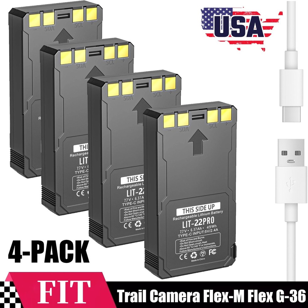 4PACK Rechargeable LIT-22 Battery Replacement For Trail Camera Flex-M Flex G-36