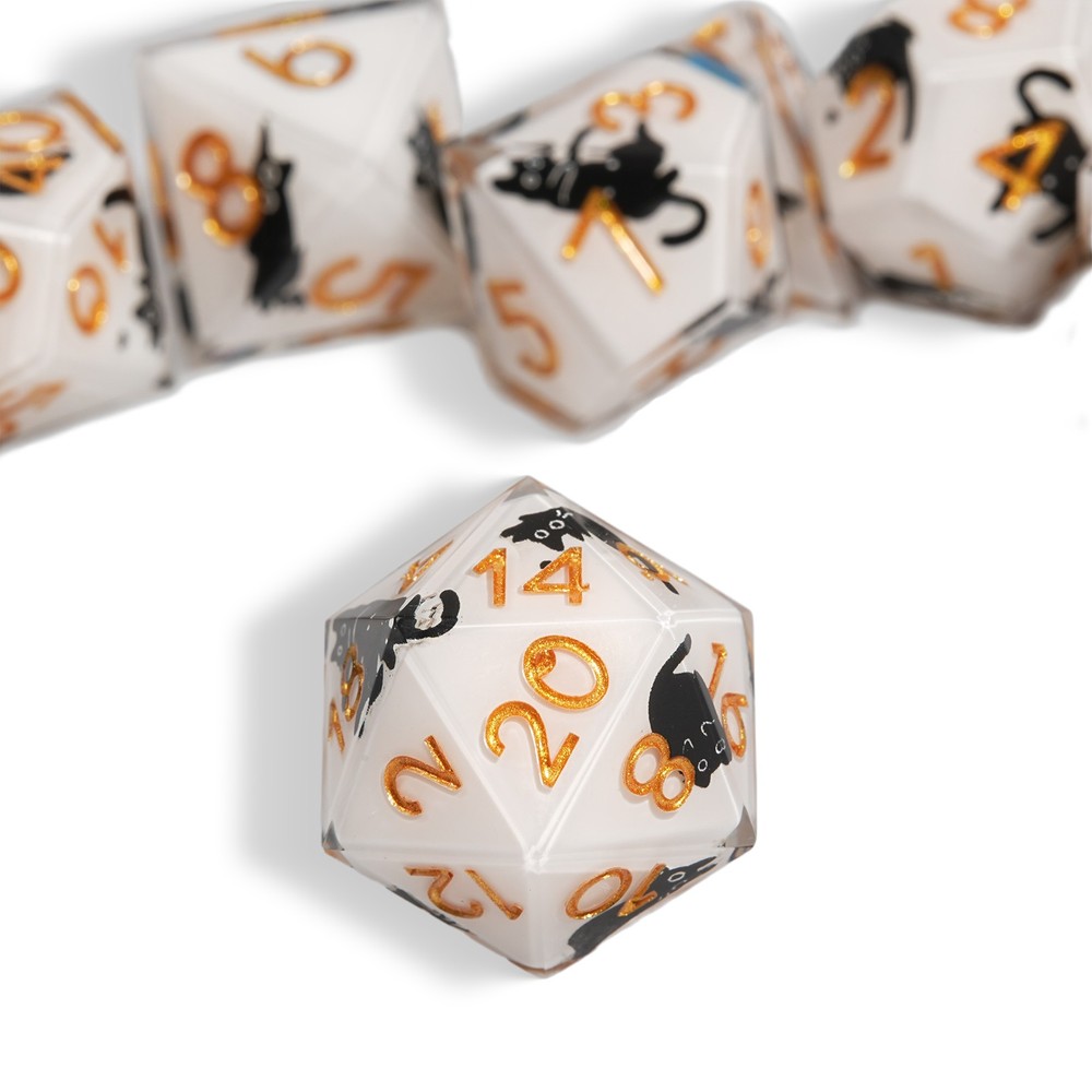 7 DND Dice Set Cute Cat Pattern Polyhedral Dice for Dungeons & Dragons Tabletop