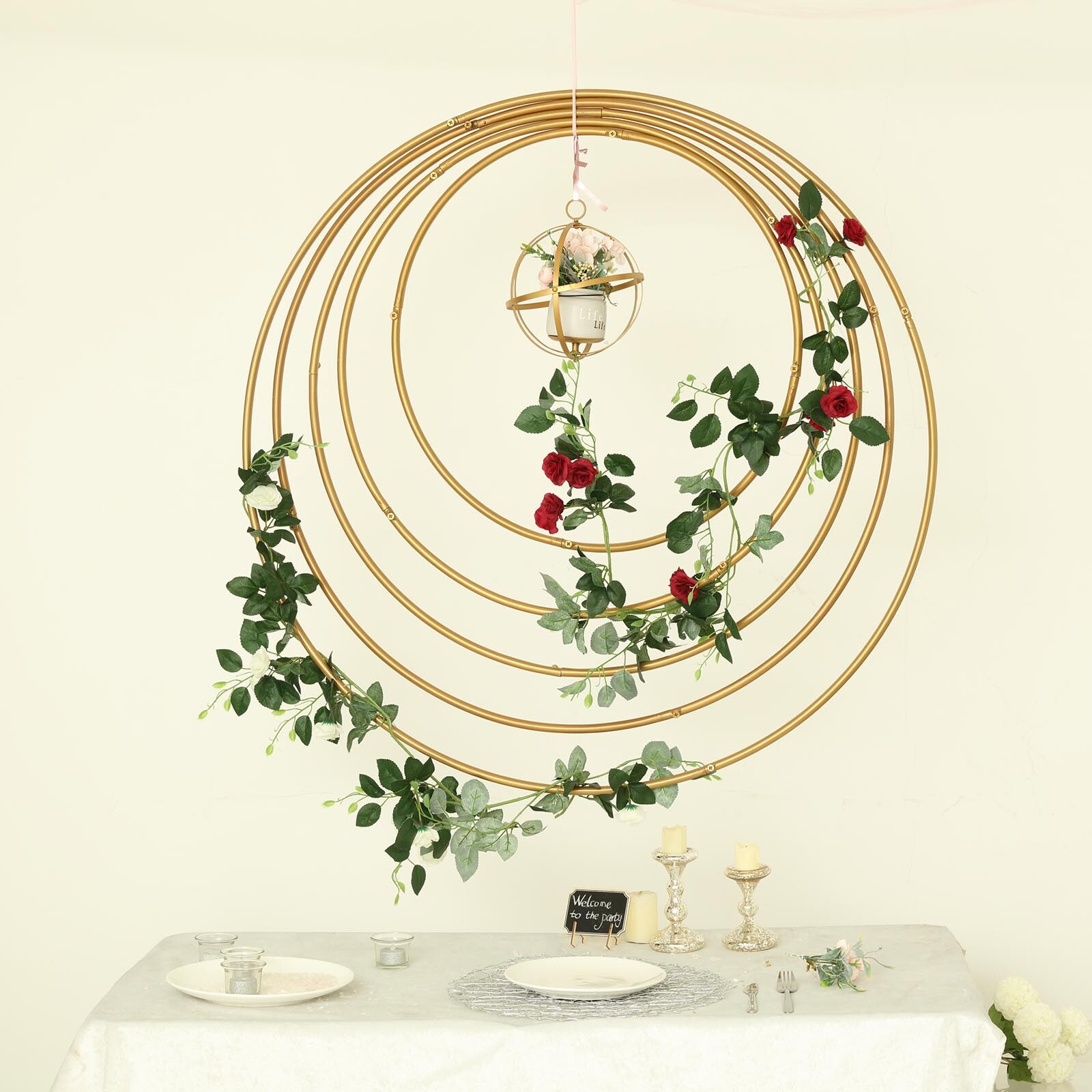 28-Inch wide Gold Metal Round Hoop Hanging Wreath Ring Wedding Party Decorations