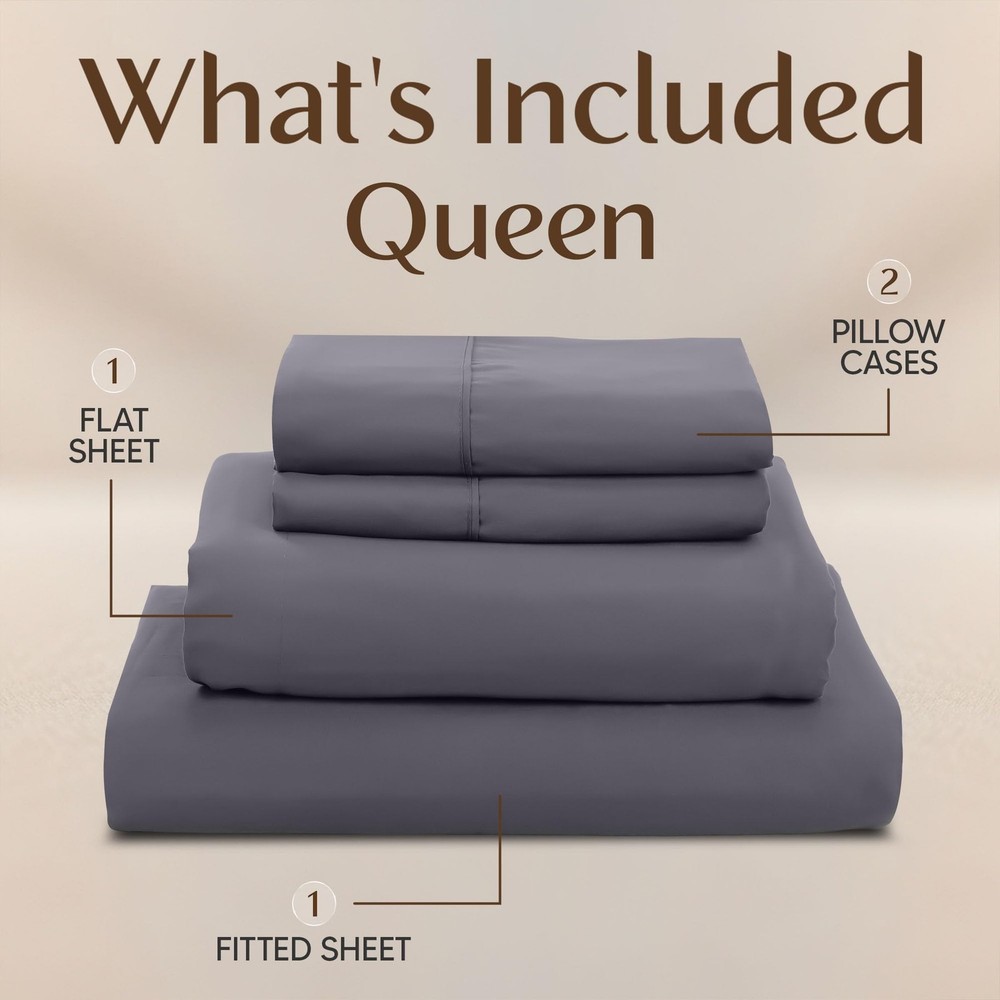 Queen Sheet Set 4-Pc Soft Microfiber Bed Sheets Breathable Bedding White 4 Piece