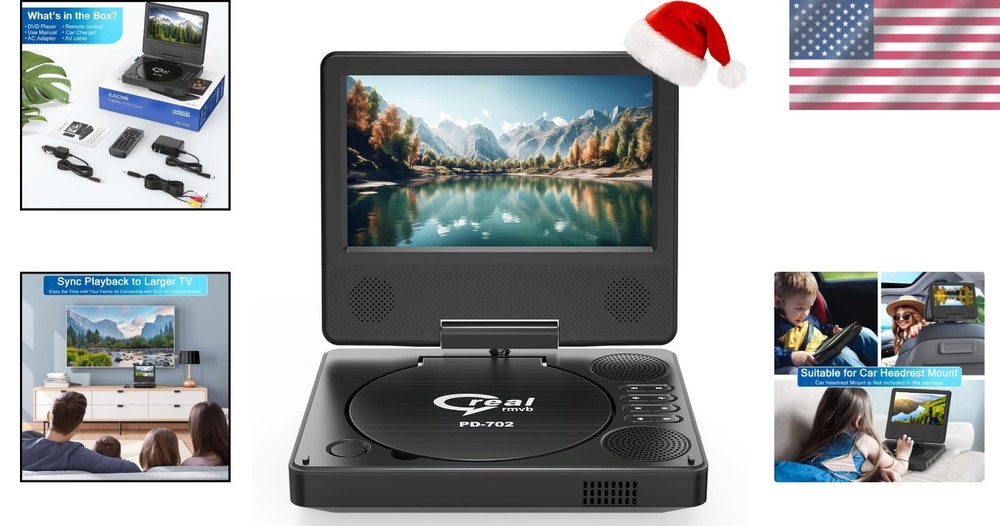 9.5" Portable DVD Player with HD Swivel Screen Support CD/DVD/SD/USB