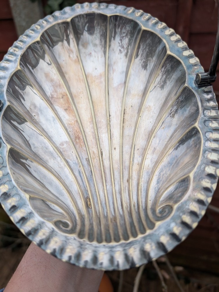 Silver Plate Antique Shell Designed Footed Cake or Fruit Basket Bon Bon Dish