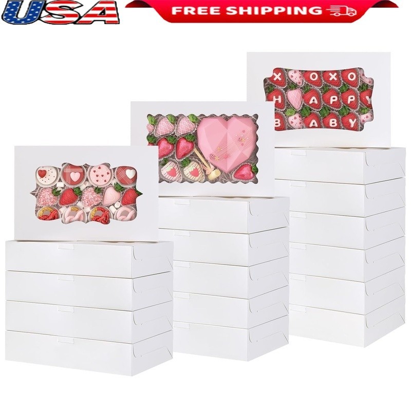 60 Pack Sturdy Cookie Boxes W/ Transparent Windows Bakery Gift Packaging New