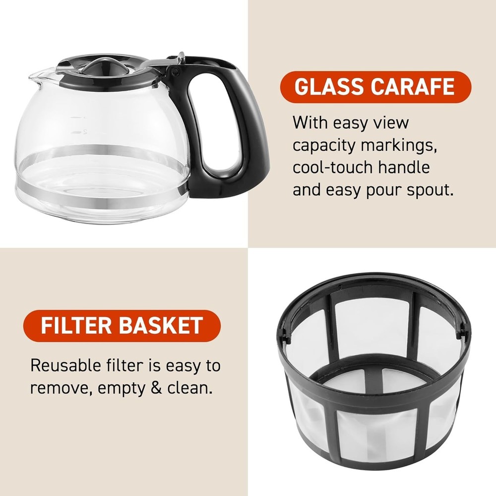 Automatic 4-Cup Coffee Maker with Glass Carafe, Reusable Filter, and Keep Warm