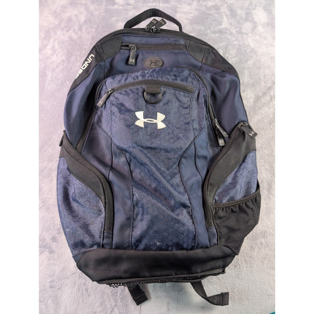 Under Armour Storm Backpack Navy Blue Black Honeycomb Pattern Laptop Bag