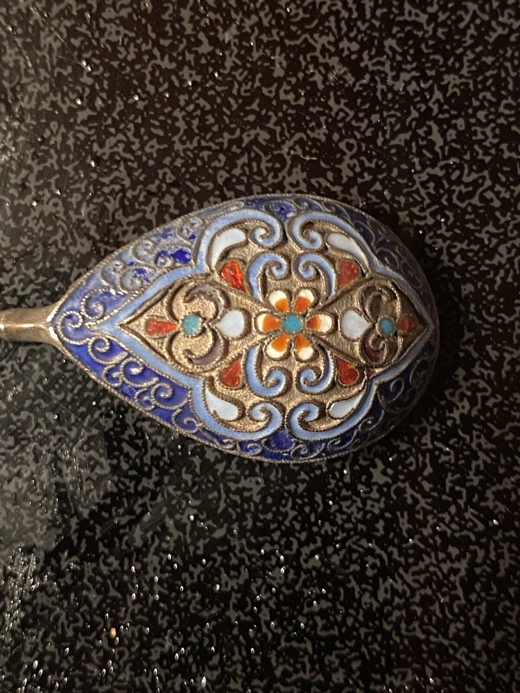 Cloisonne Enamel Teaspoon Russian 84 Standard Silver