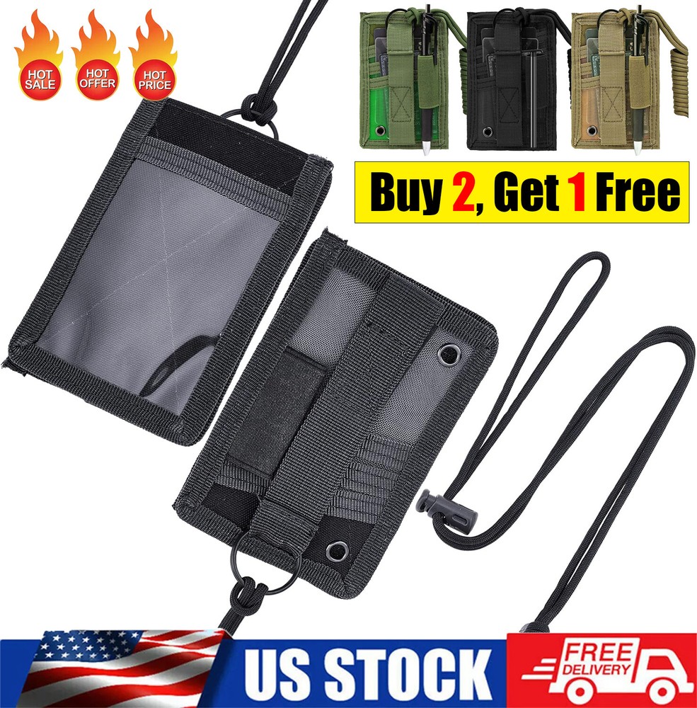 Tactical ID Card Holder with EDC Tether Hook & Loop Patch Badge Holder Credit US