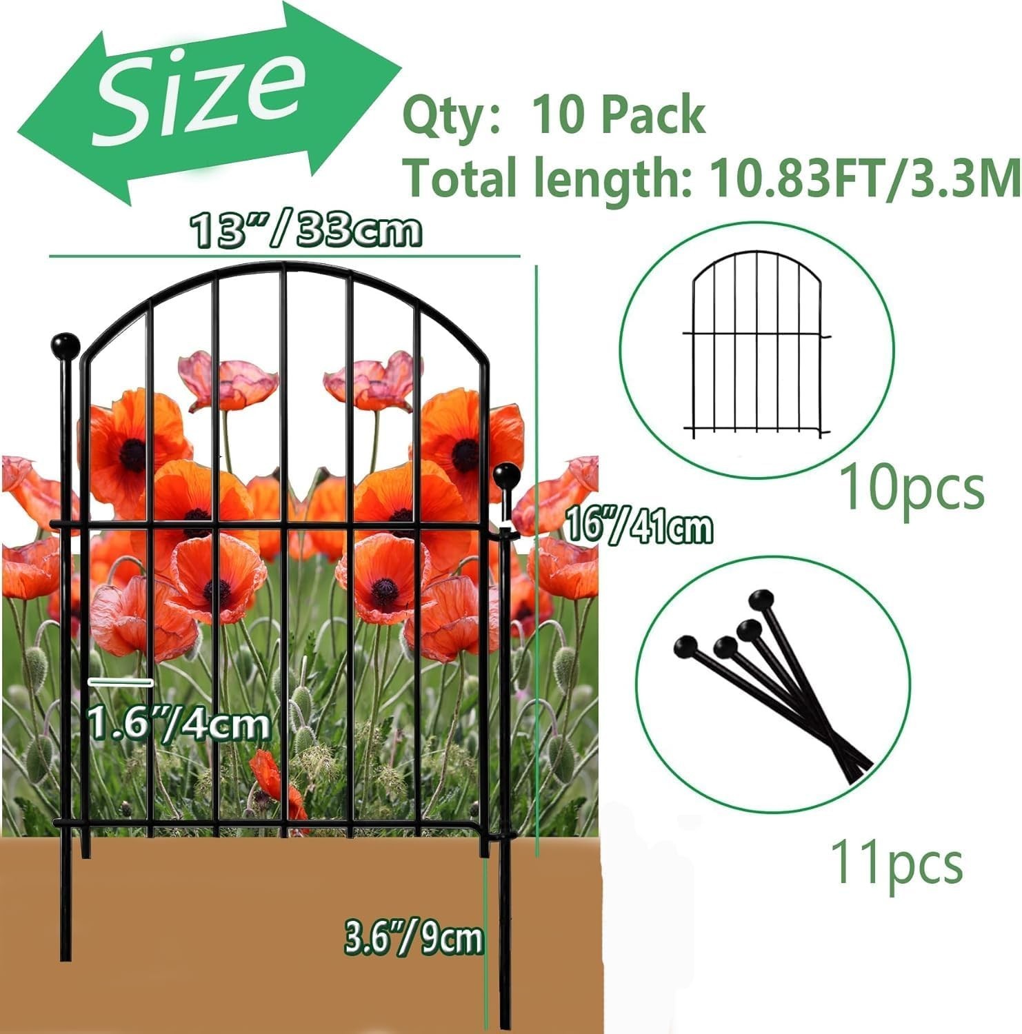 20 Pack Garden Fence 21in x21.6ft Rustproof Metal No Dig Fence Animal Barrier