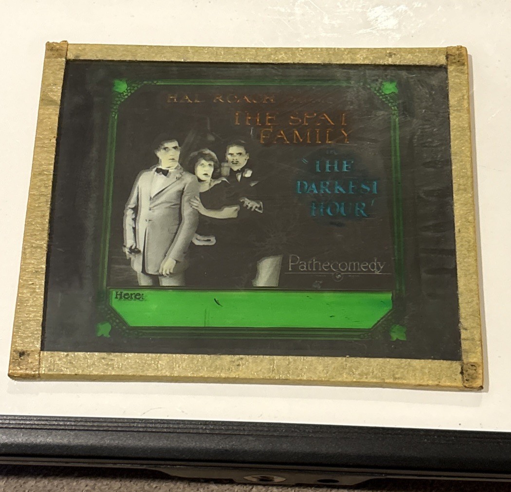 Vintage Magic Lantern Glass Theater Slide 1923 THE SPAT FAMILY in DARKEST HOUR