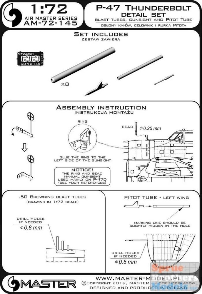 MASAM72145 1:72 Master Model P-47 Thunderbolt Detail Set