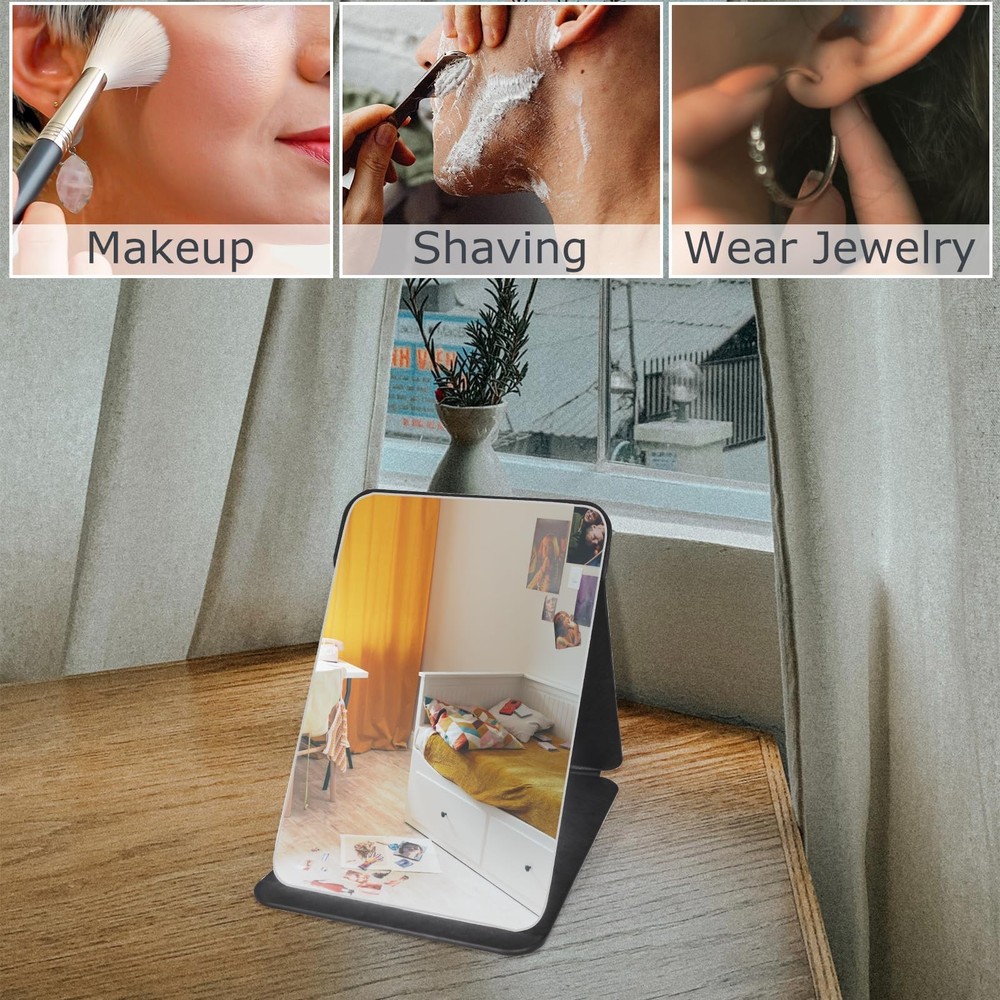 Makeup Mirror, 4x6 Inches Portable PU Leather Mirror, Folding Desktop Vanity ...