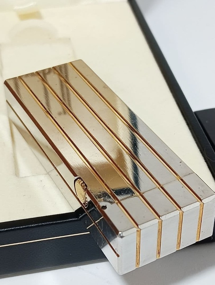 Working Dunhill Rollagas lighter silver gold with box