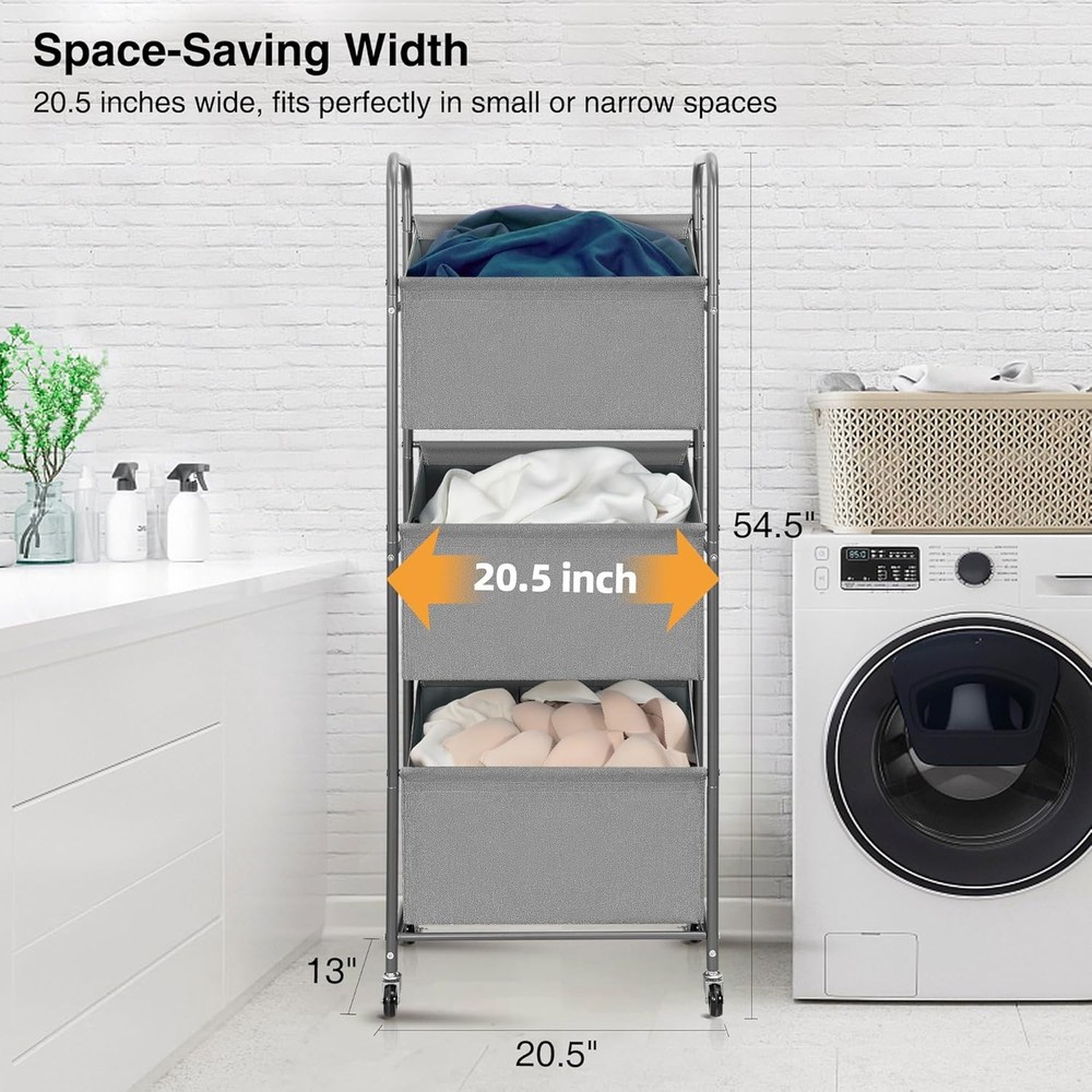 3-Tier Vertical Rolling Laundry Hamper W/ Removable Bags 120L Stackable Laundry