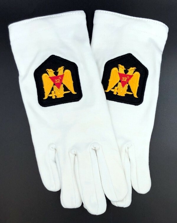 Cotton Gloves with 32nd Degree Eagle Emblem - Version 2 (32V2-GLC)