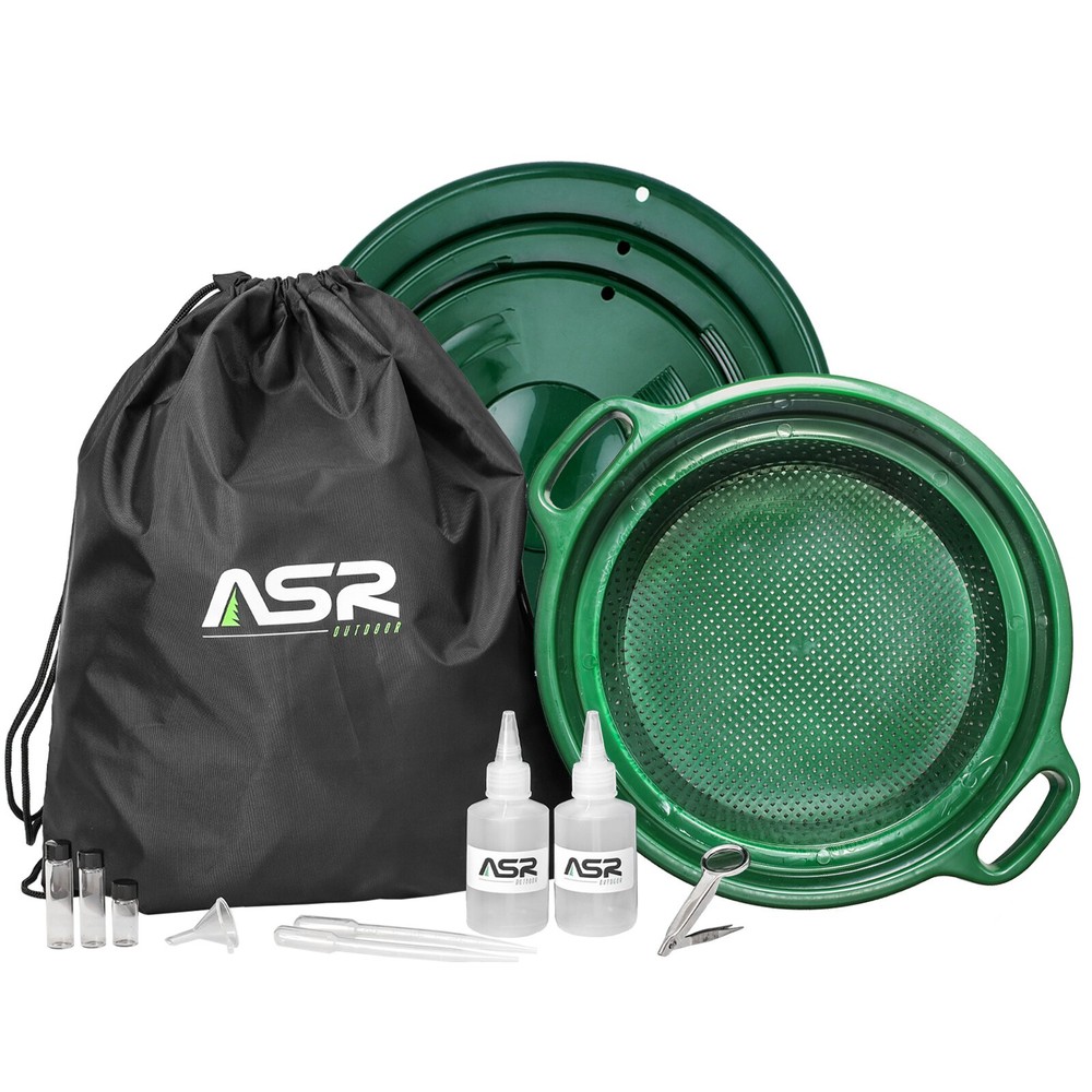ASR Outdoor 14pc Gold Panning Kit Stackable 1/8 Inch Sifter Backpack Prospecting