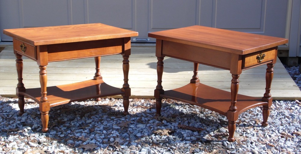 Vintage Pair Harden Solid Cherry 2 Tier End Tables Nightstands