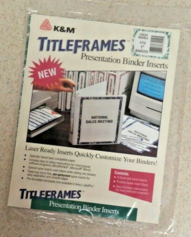 6 Pack - TitleFrames Presentation Binder Inserts (Green Marble) Fits 1" Binders