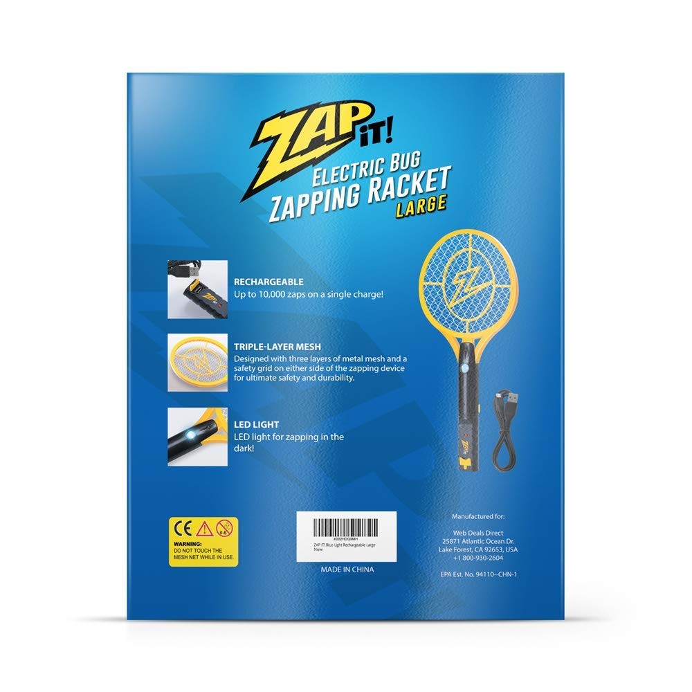 ZAP IT! Bug Zapper Rechargeable Bug Zapper Racket W/ Blue Light Attractant, 4...