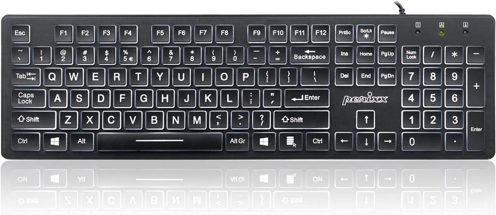 Comfortable USB Keyboard with White LED Backlighting and Large Print Keys