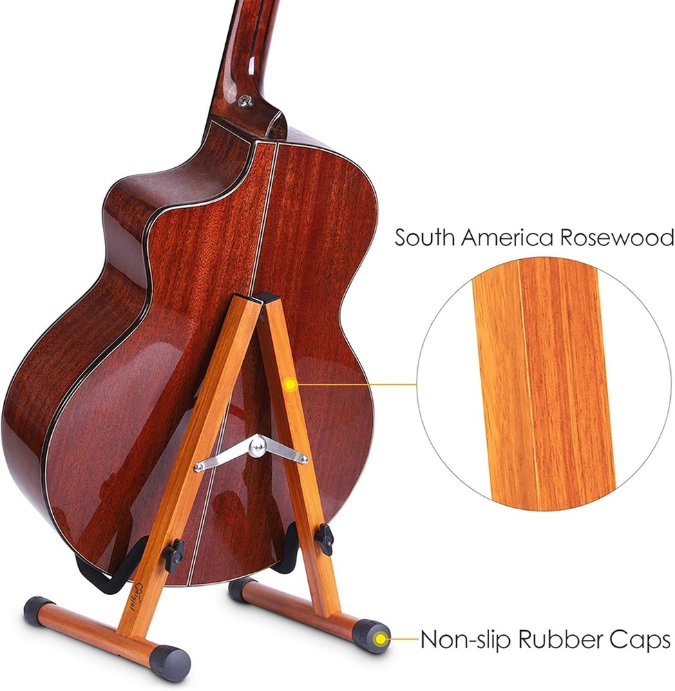 Folding Rosewood Guitar Stand - Lightweight & Versatile for Multiple Instruments