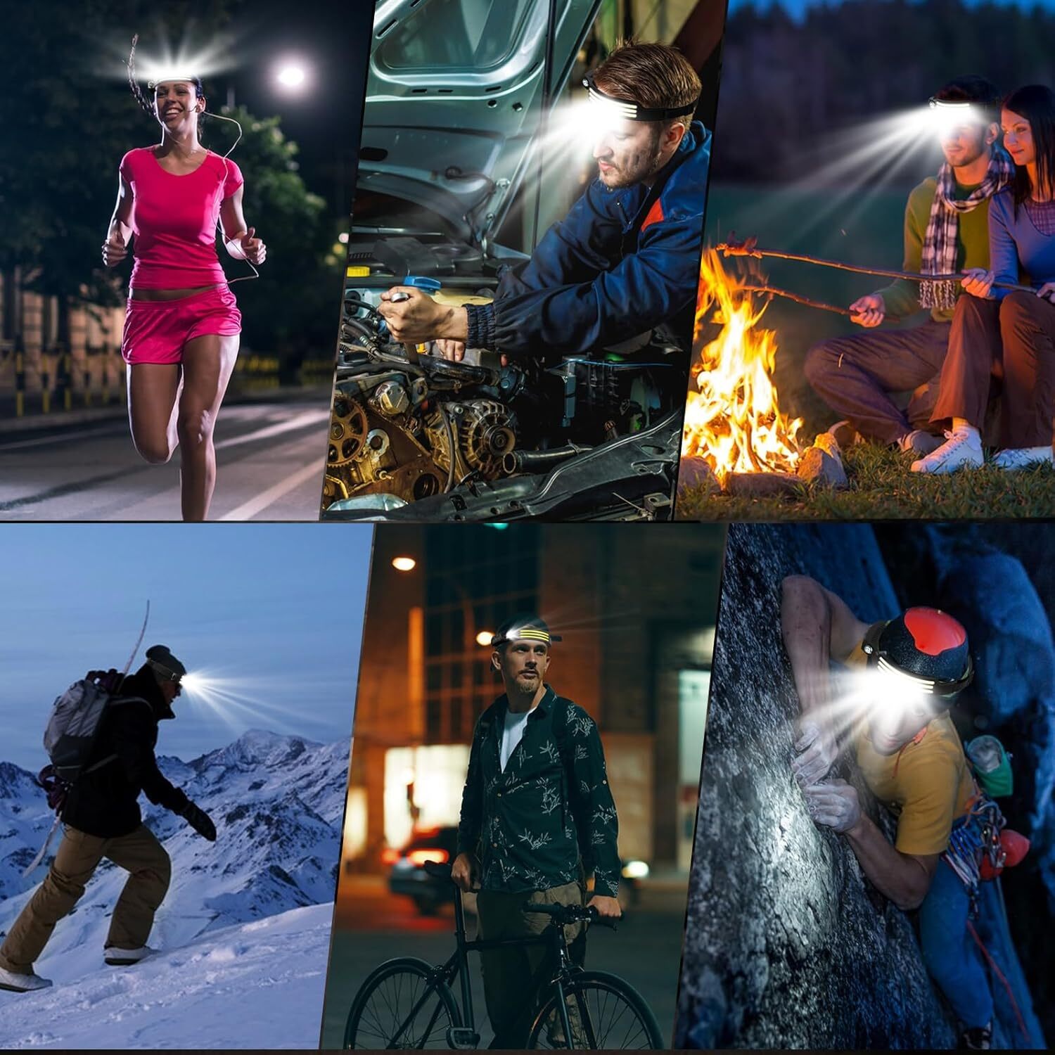 COB LED Headlamp USB Rechargeable Headlight Bar Head Band Torch Work Light 6000K