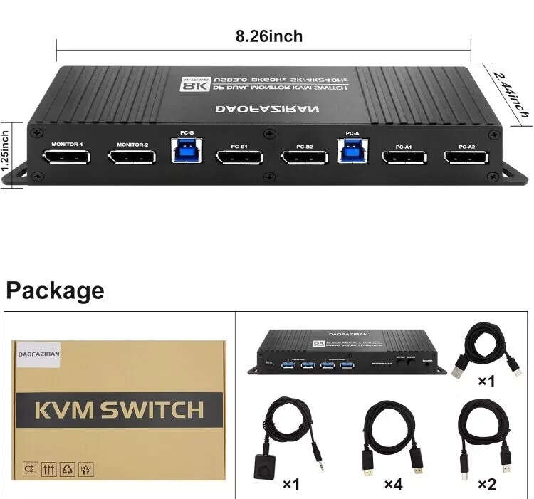 kvm Switch Displayport 2 Monitors 2 Computers 4K 240Hz