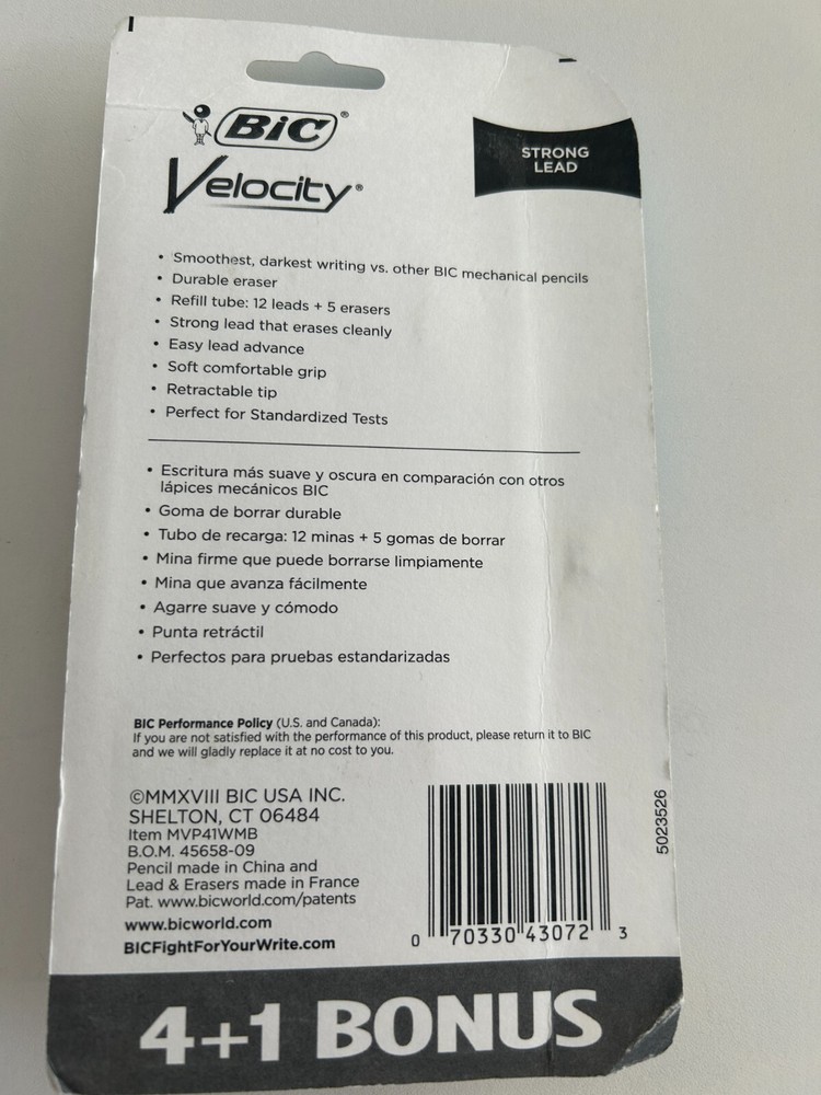 BIC Velocity Mechanical Pencil Medium Point 0.7mm #2 5 Count - New