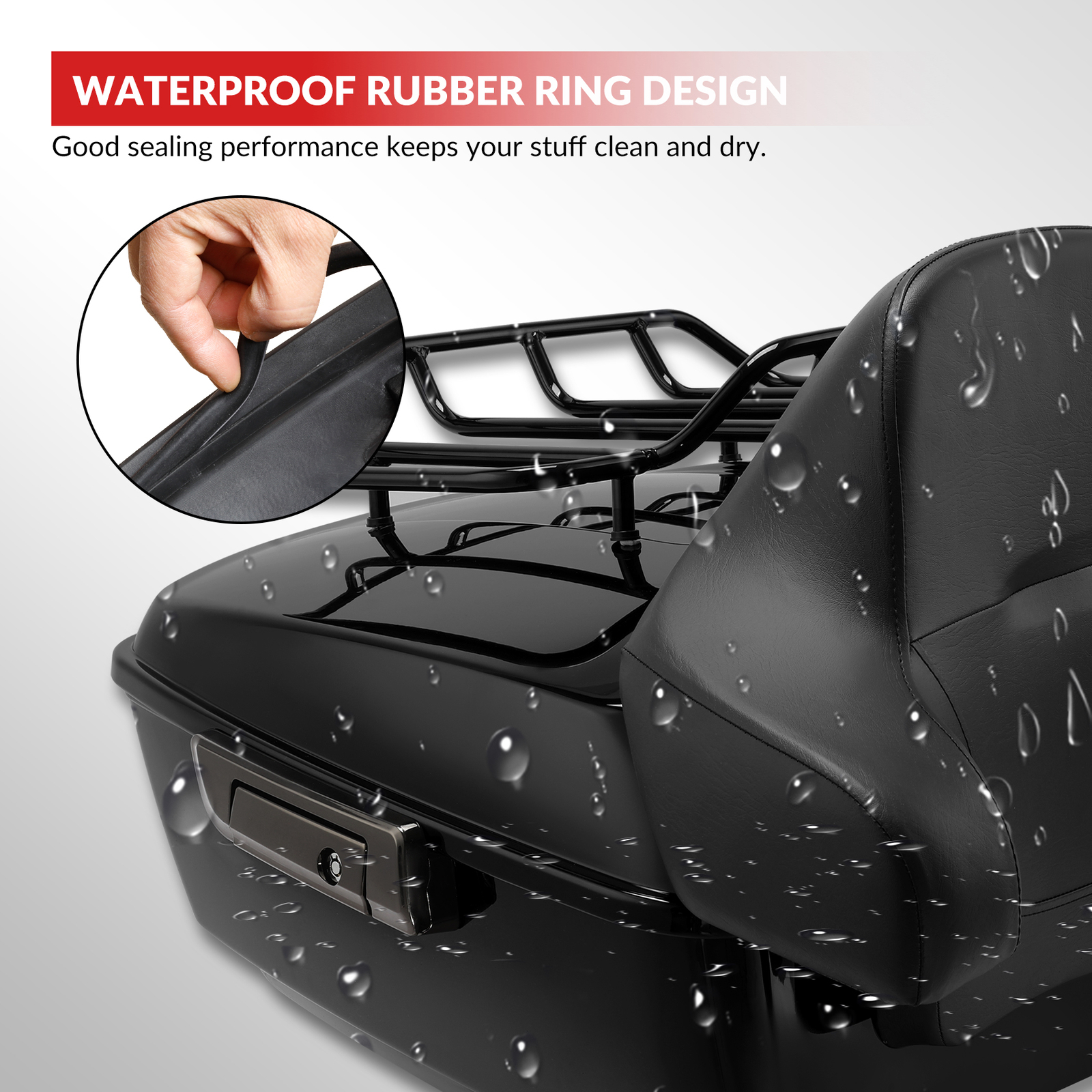 13.7“ King Trunk with Wrap Backrest Mount Rack Fit For Harley Touring '14-25