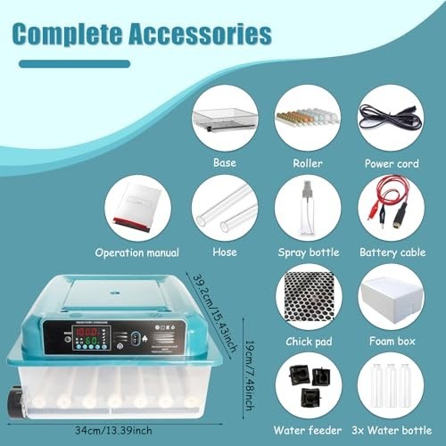 36 Egg Incubator with Humidity Display, Egg Candler, Automatic Egg Turner, for H