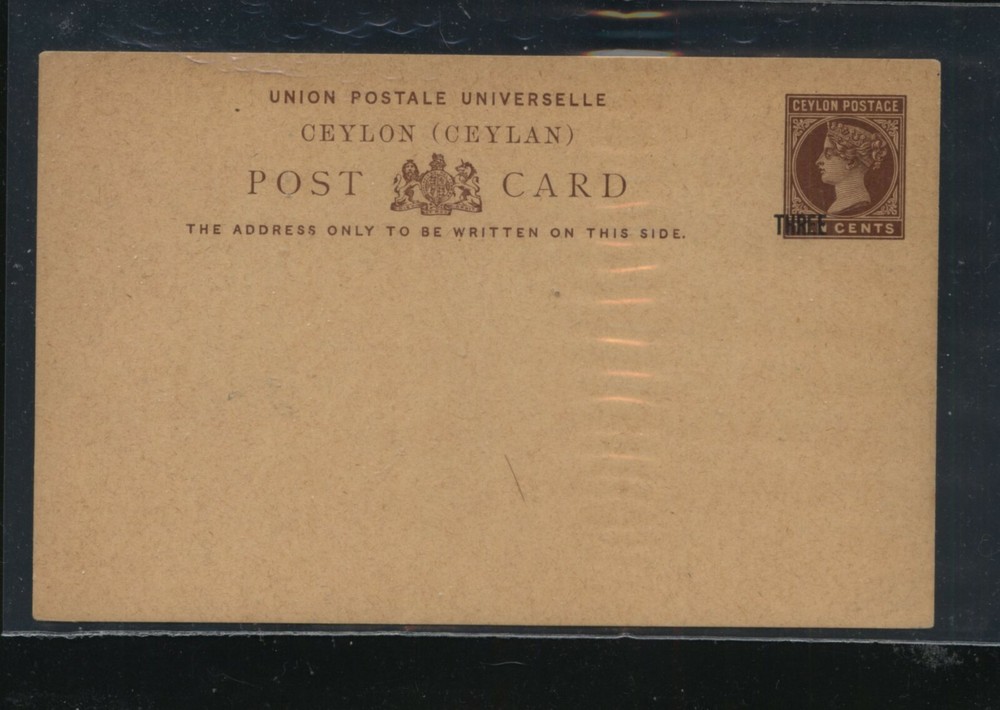 Ceylon  three  cent  overprint on postal  card        MS0124