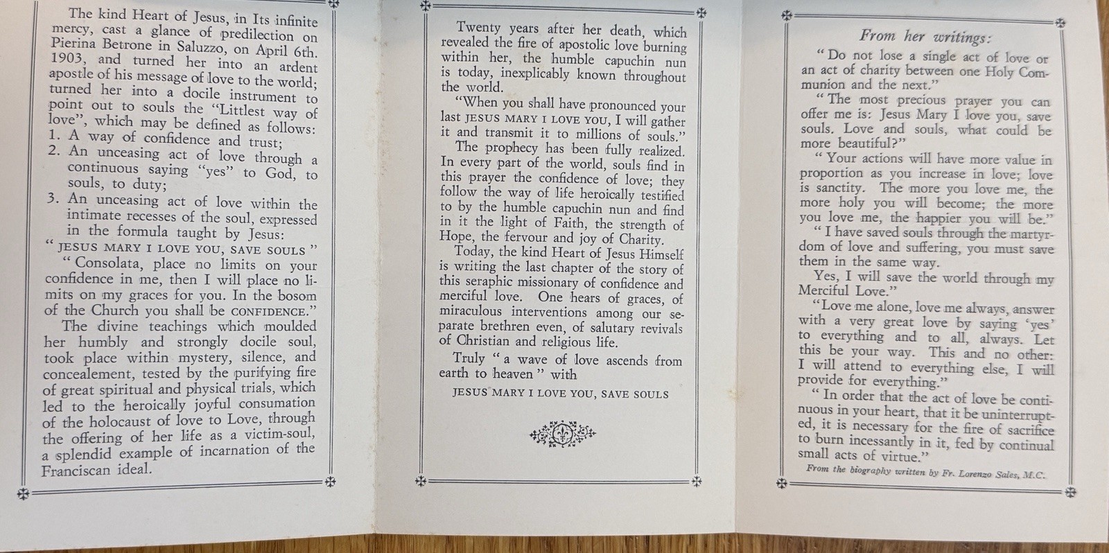 Sister Maria Consolata Betrone Holy Card - Sr Maria Betrone Holy Card