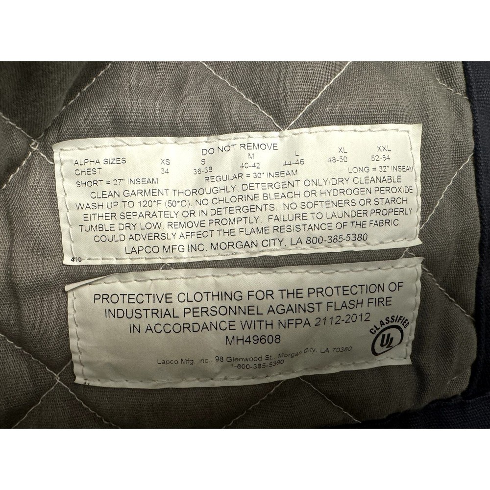 Lapco flame resistant work jacket blue men's XL