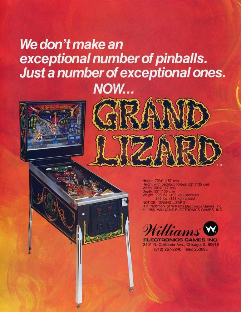 1986 Williams Grand Lizard Pinball Machine Maintenance Super Kit