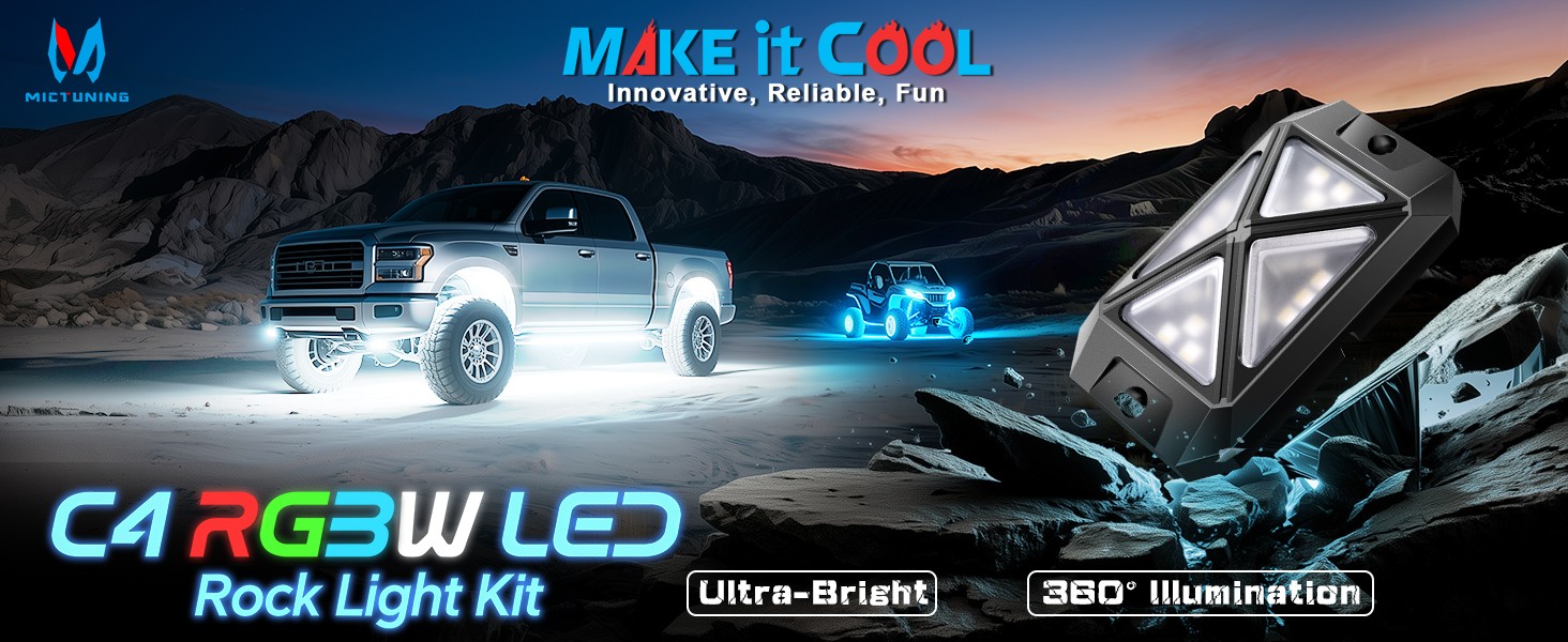 MICTUNING C4 RGBW LED Rock Lights - 12 Pods Full Anglw Underglow Underbody Lamp