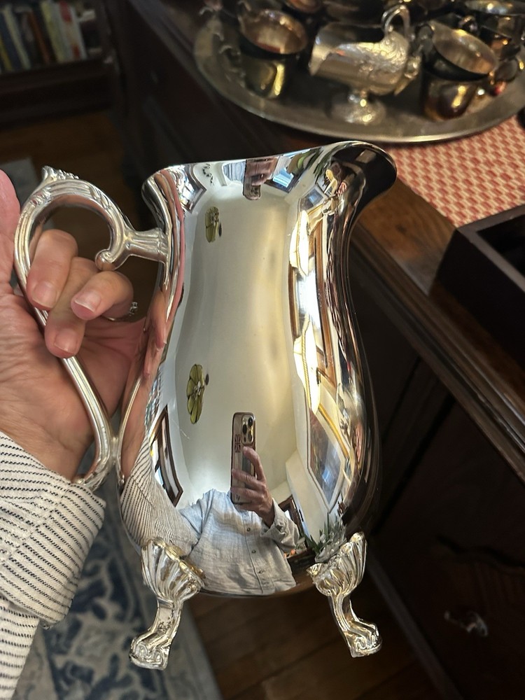 VINTAGE SILVERPLATE FOOTED PITCHER W/ICE GUARD
