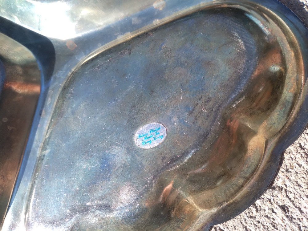 Vintage Leaf Serving Dish Divided Silver Plated Hong Kong