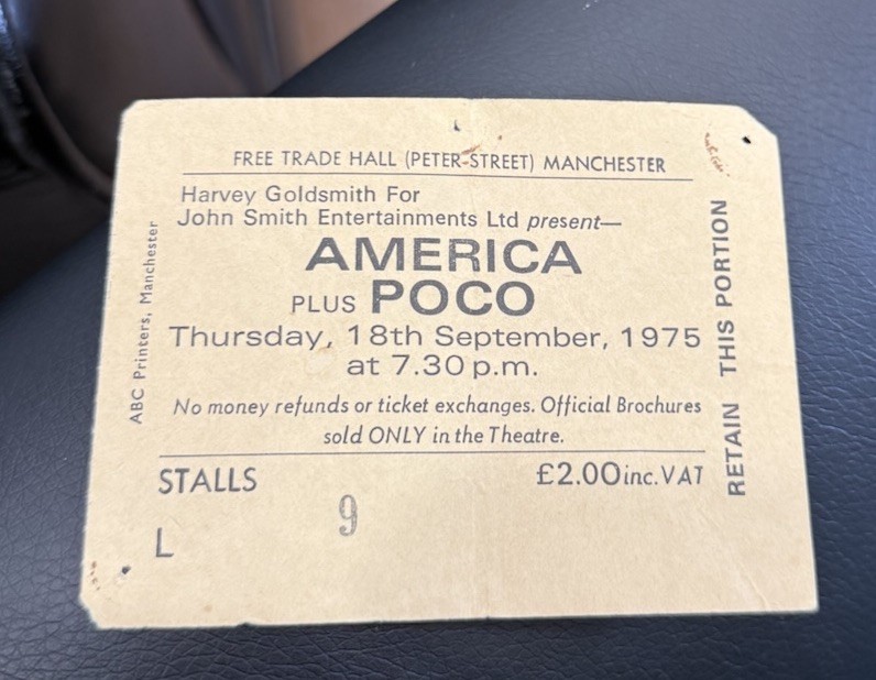 AMERICA/POCO RARE CONCERT TICKET STUB MANCHESTER, ENGLAND 09/18/1975