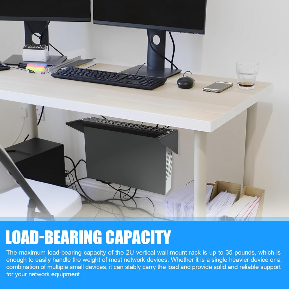 2U Hinged Wall Mount Patch Panel Bracket – 19″ Vertical Rack, Black