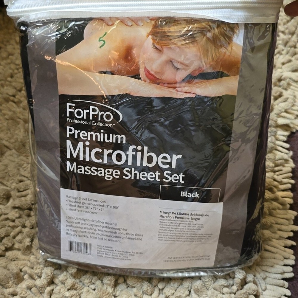 New ForPro Premium Microfiber Black Massage Table Sheet Set with Face Rest Cover
