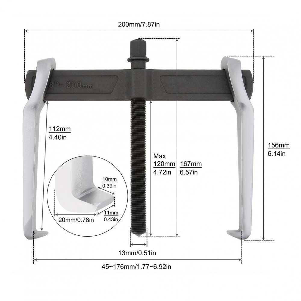 8 Inch 2-Jaw Gear Puller Reversible for External Internal Pulling, Single Hook