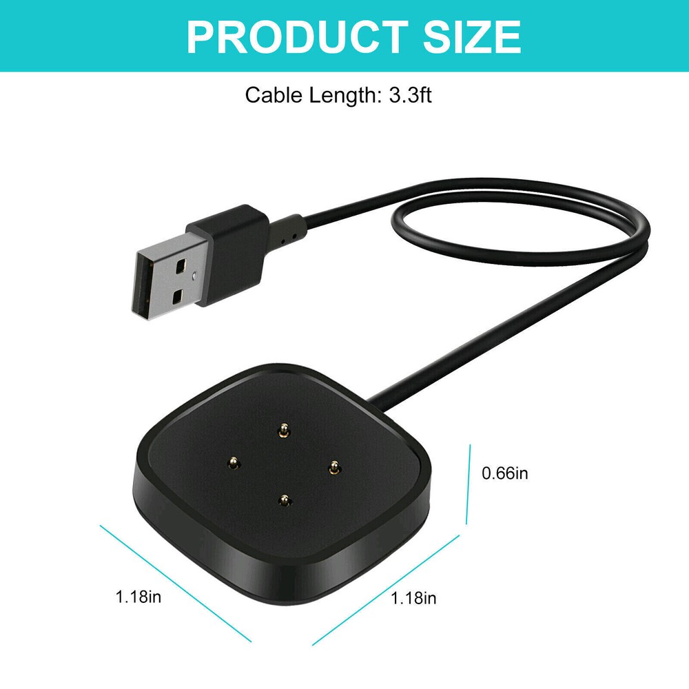 2PCS Wireless Charger For Fitbit Sense/Versa3 Watch USB Fast Charging Dock Cable